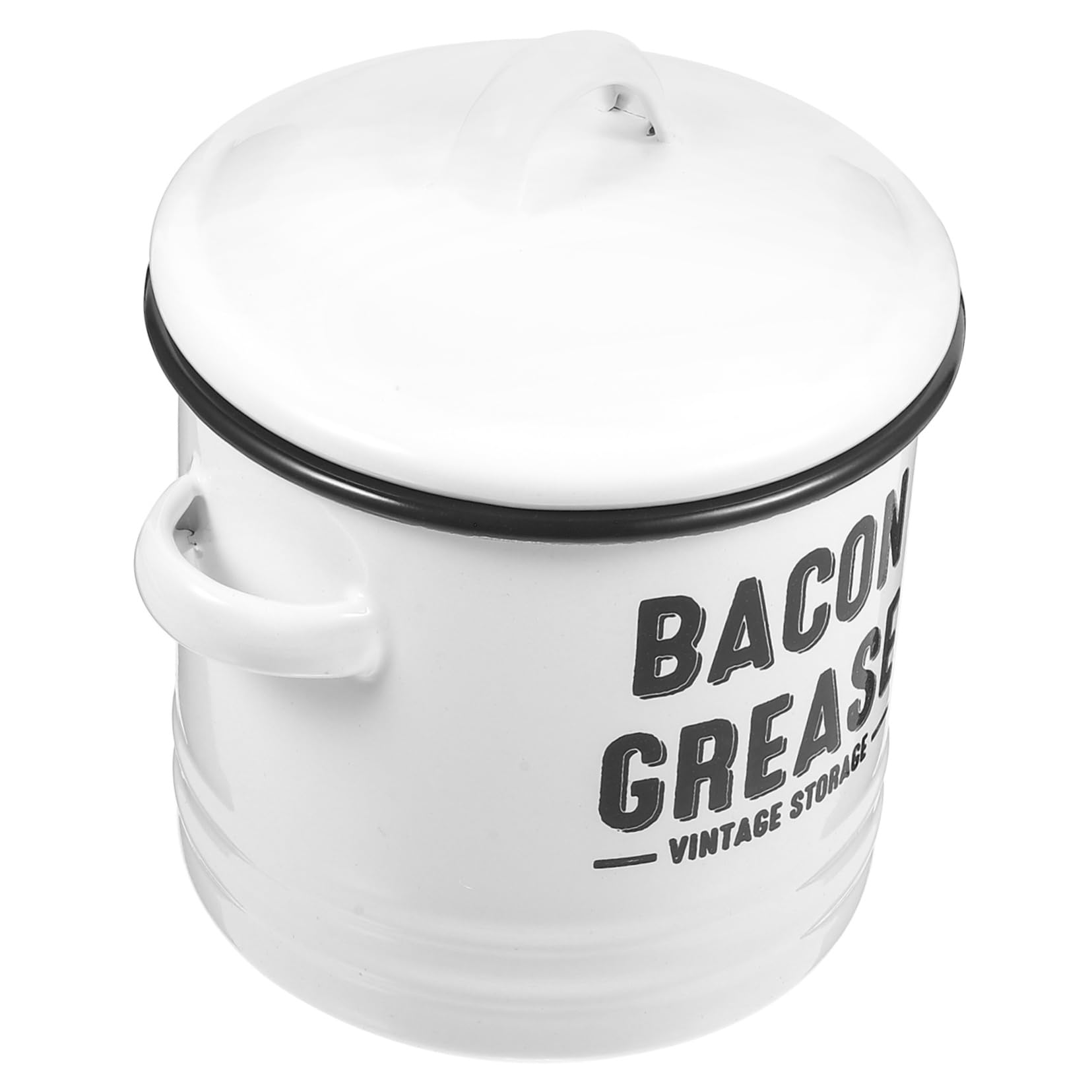 KICHOUSE Vintage Enamel Grease Container Double Handled Cooking Pot for Bacon Fat Storage Kitchen Storage Jar with Lid Nonstick Pot for Cooking