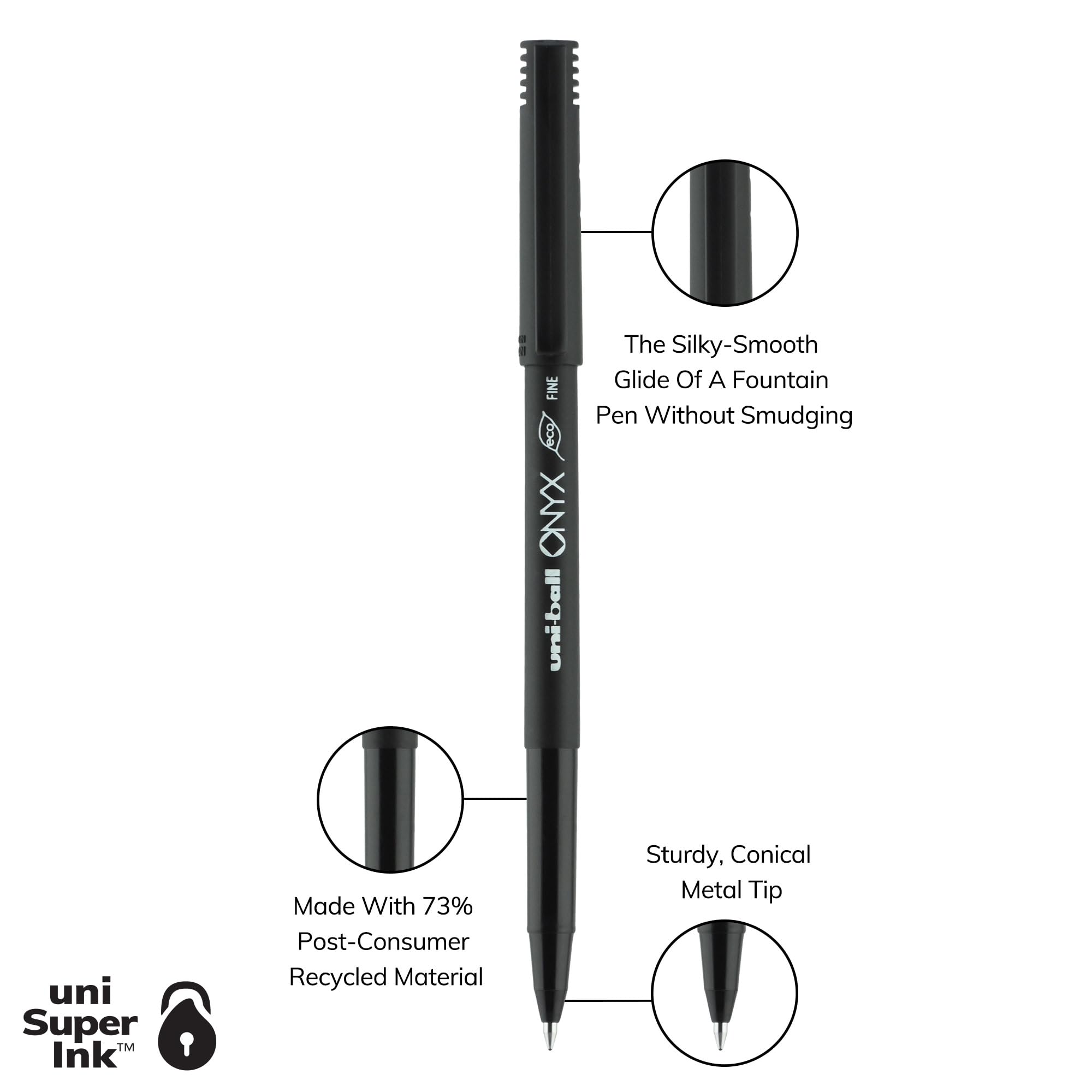 uniball Onyx-Tintenroller, feine Spitze (0,7 mm), schwarze und blaue Tinte, 3 Stück