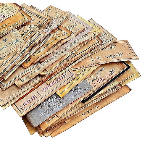 Vilikya Coffee Stained Junk Journal Supplies, Handwritten Style Ephemera for Junk Journals, 45pcs Vintage Decoupage Paper for Scrapbook Kit, Aged Tag Label Materials for Room Decor Wall Collage Kit Cover