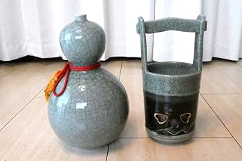 Amazon.co.jp: Й相馬焼瓢箪型徳利手桶型花入（二重焼）花瓶竹鳳
