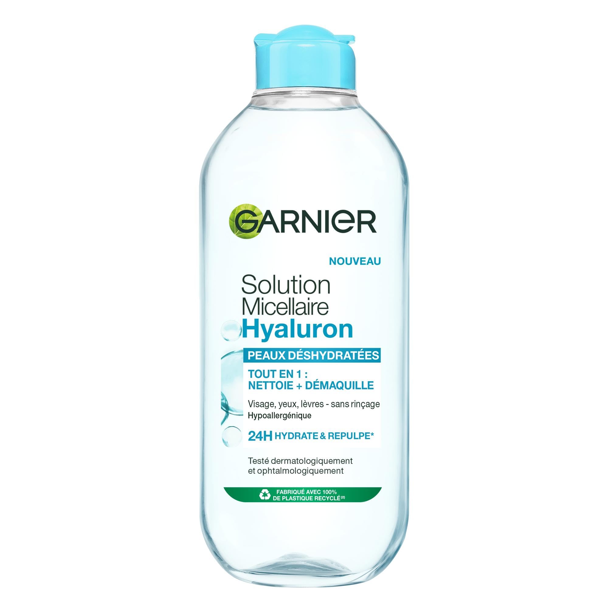 GARNIER Skin Active - Solution Micellaire Tout-En-1 - Nettoie, Démaquille & Hydrate - Micelles & Acide Hyaluronique - Visage, Yeux, Lèvres - Peaux Déshydratées - 400 ml