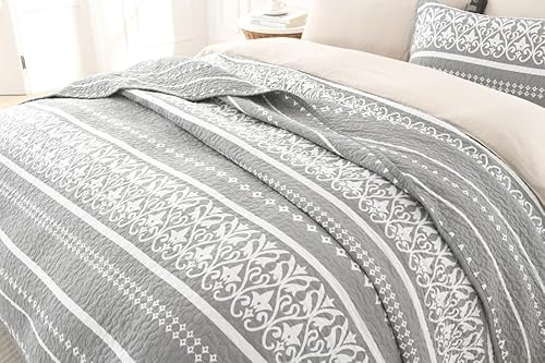 Miniatura 5 de Toldlove Juego de edredón King  Juego de ropa de cama a rayas de estilo bohemio tamaño King, 100% algodón, color gris, bohemio, tamaño King, edredón