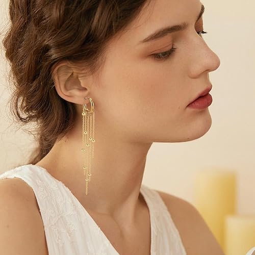 Miniatura 6 de UNICRAFTALE 5 pares de aretes de aro de acero inoxidable 304 dorados de calibre 10 con 5 bucles horizontales, accesorios de aretes de borla de