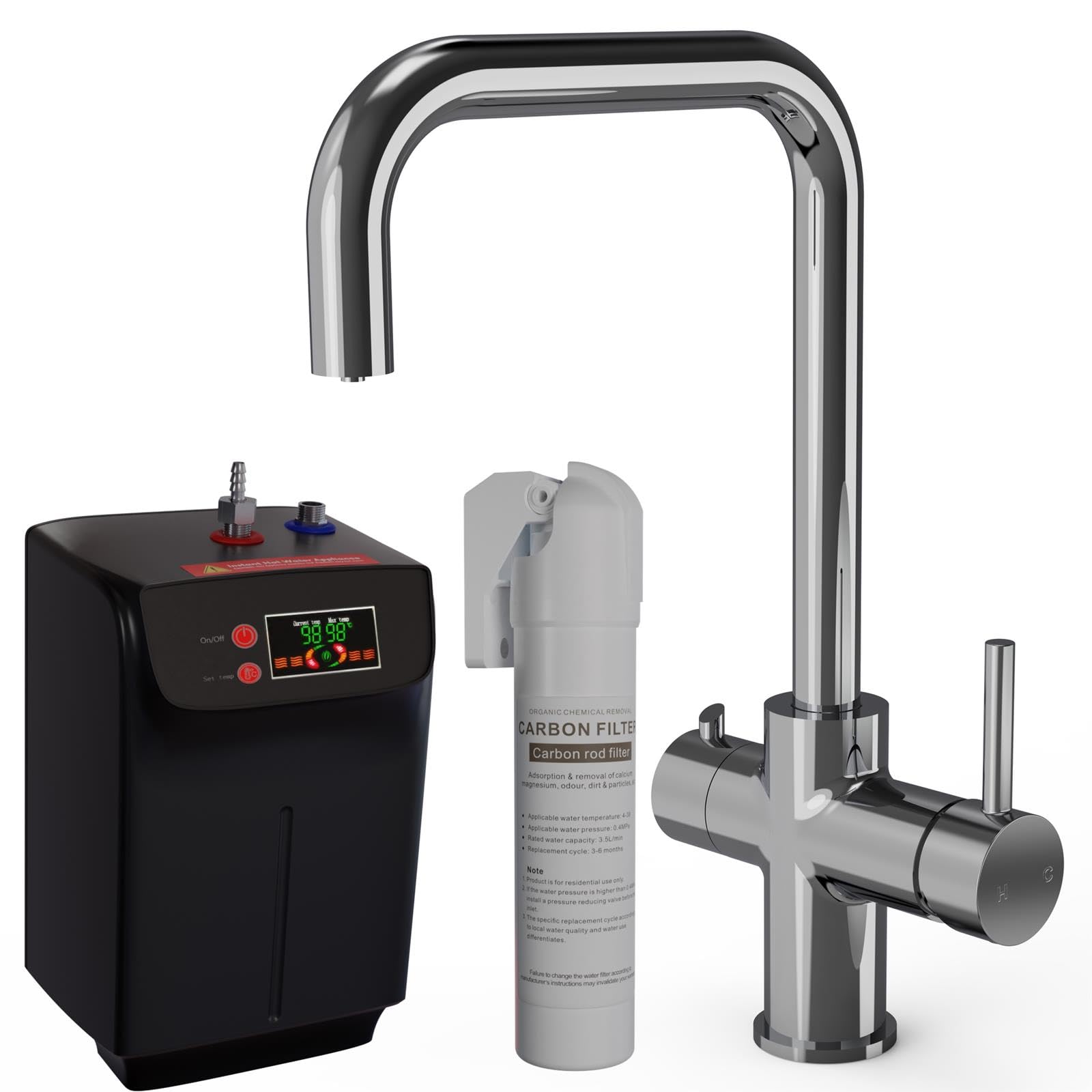 Liquida EBT411CH 4 in 1 Chrome Kitchen Instant Boiling Hot Water Tap