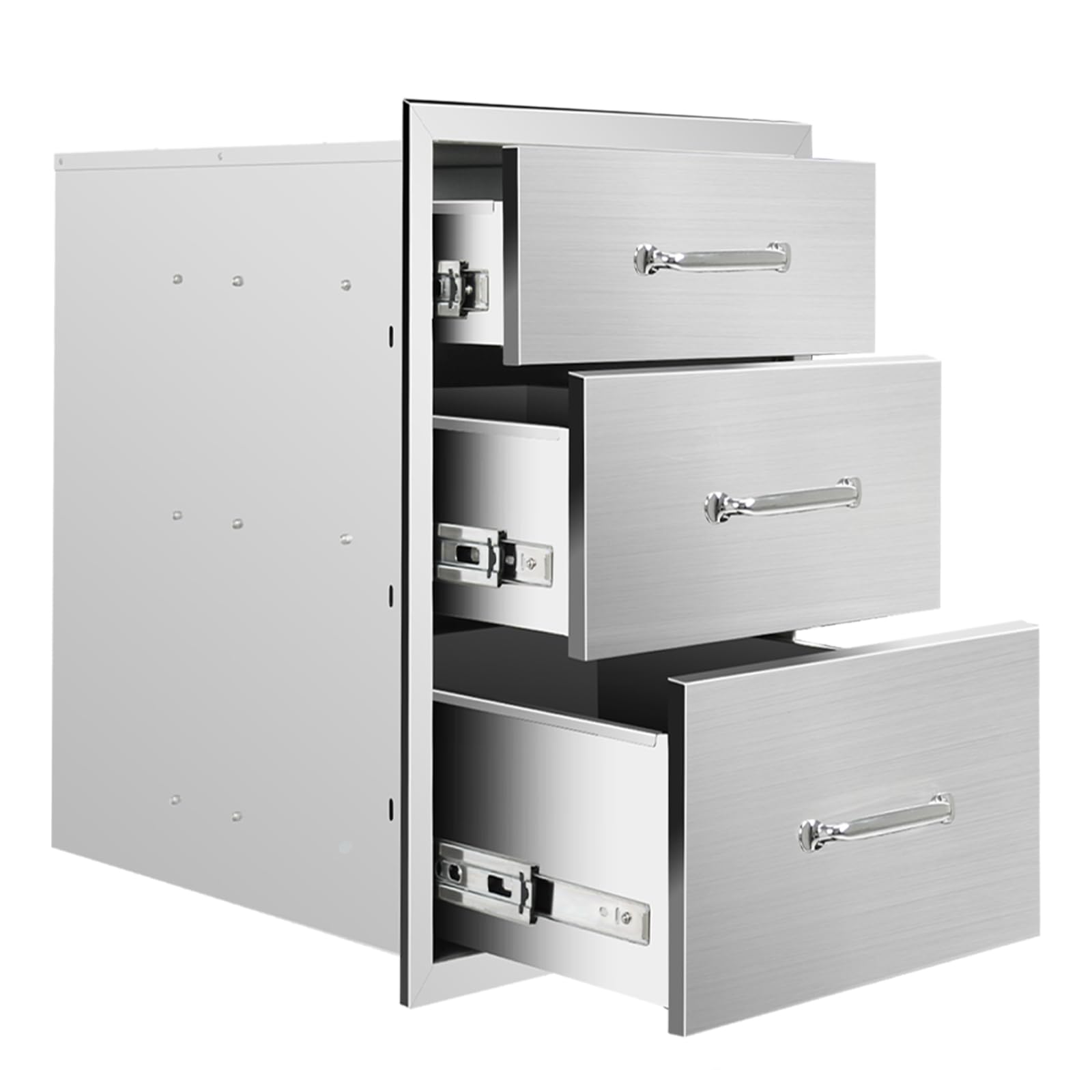 Outdoor Kitchen Drawers 18''Wx 24''H x 23''D Stainless Steel Drawer BBQ Triple Drawers with Chrome Handle for Outdoor Kitchen Island, Patio Grill Station