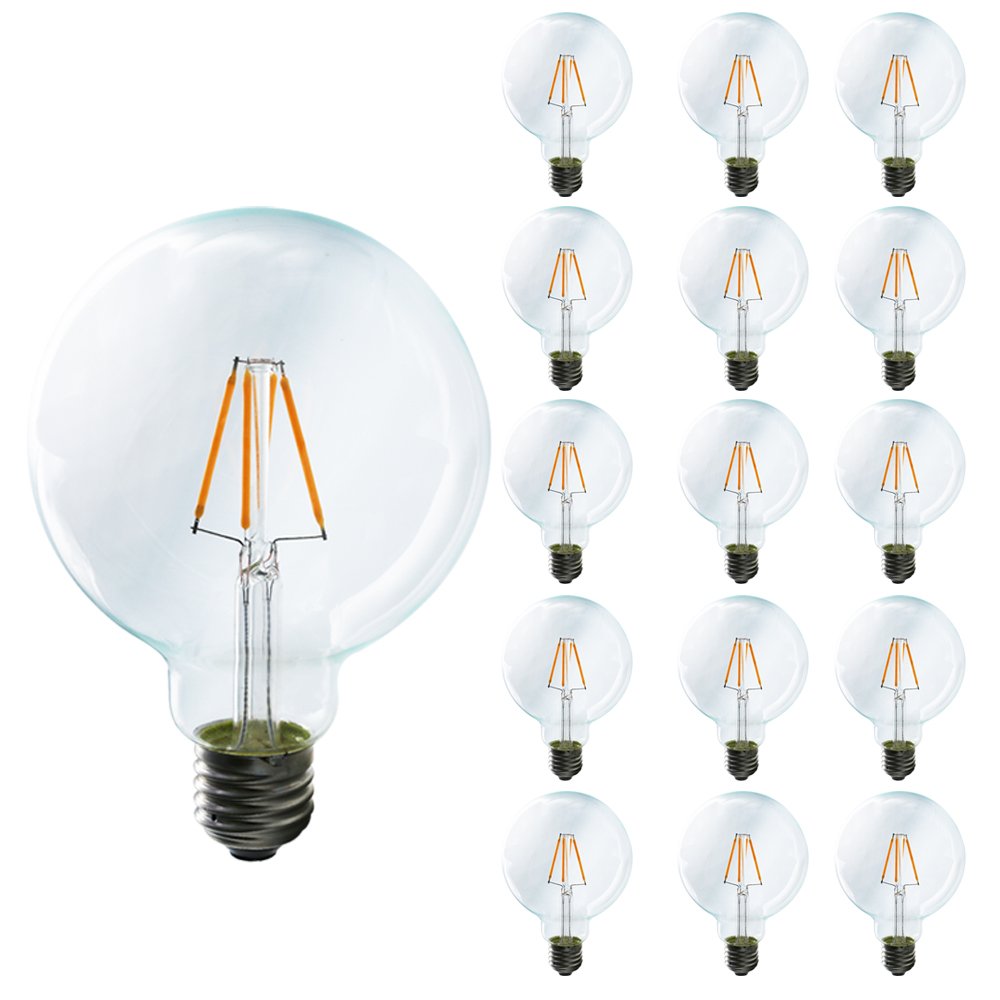 15 x E27 G95 LED Bombilla LED Edison - Bombilla Vintage Estilo Retro Filamento Pera, 2300 K de 3000 K Cálida luz, con marrón cristal, ángulo de haz de 360 °, AC 220 V-240 V, E27, 4 watts, 220V