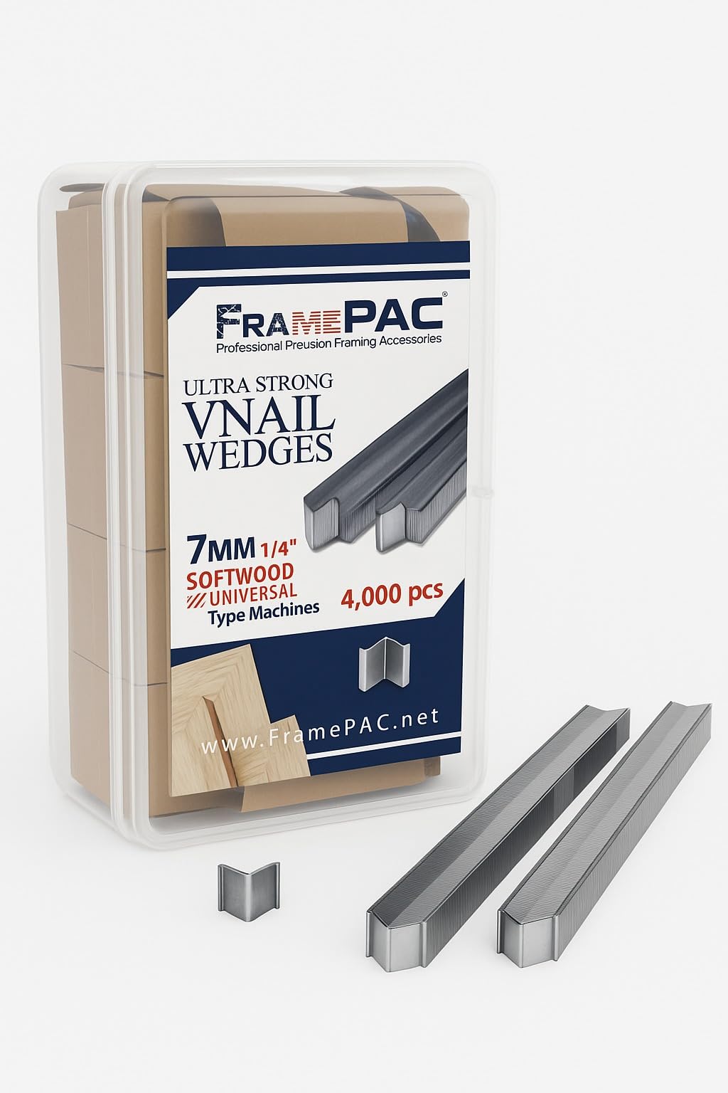 V Nails for Picture Frames Softwood Universal (UNI) 7mm (1/4 Inch) [4000 V-Nail Pack, Stacked] - (for use in Automatic V Nailer for Picture Framing, Automatic V Nailer for Picture Frames)