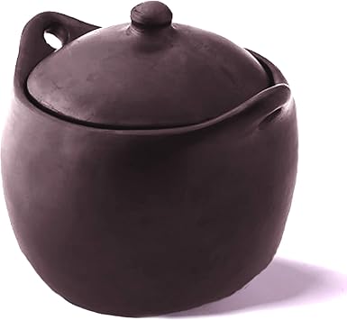Ancient Cookware, Tall Chamba Clay Stew Pot, 4 Quarts
