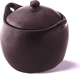 Ancient Cookware, Tall Chamba Clay Stew Pot, 4 Quarts