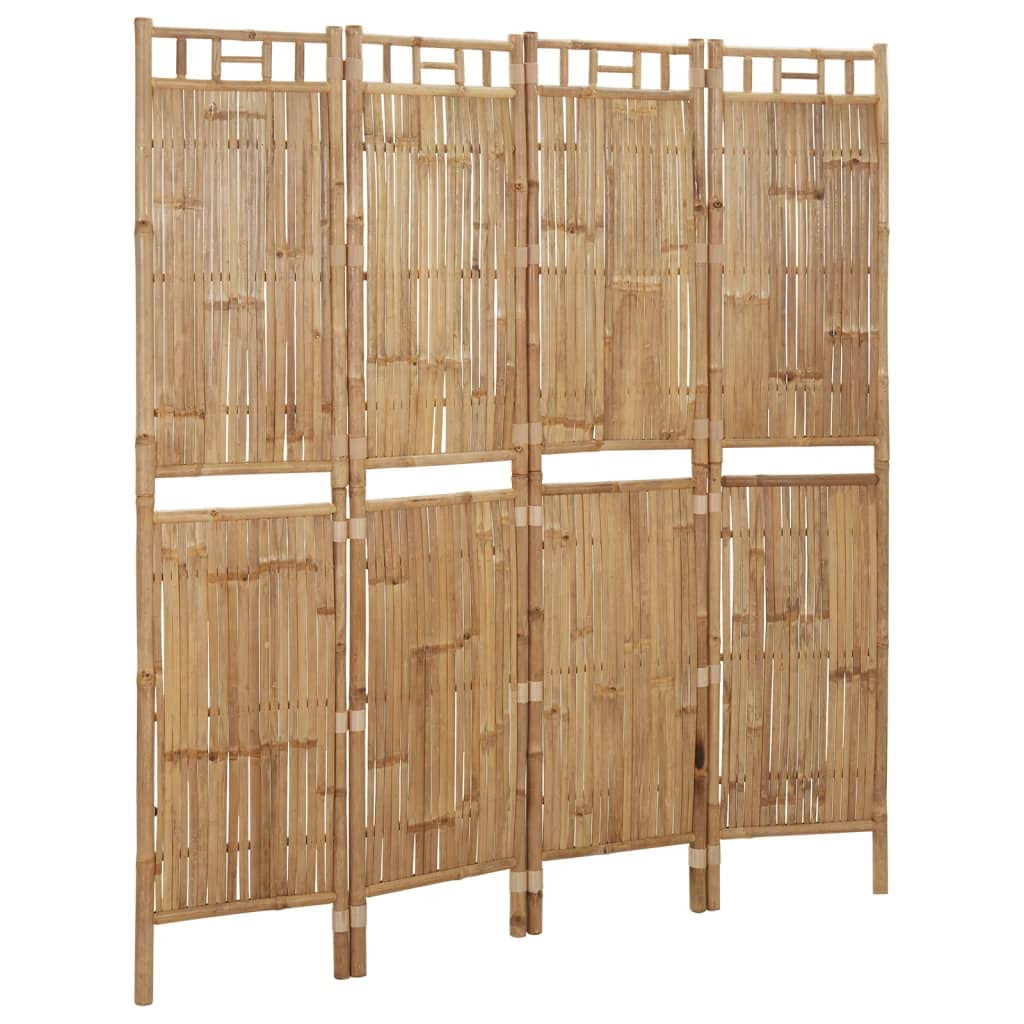 Klappbarer 4-Paneel-Raumteiler aus Bambus, 160x180 cm, als Paravent für Innen und Außen geeignet, natürliche Farbe für tropisches Flair, platzsparend zusammenfaltbar.