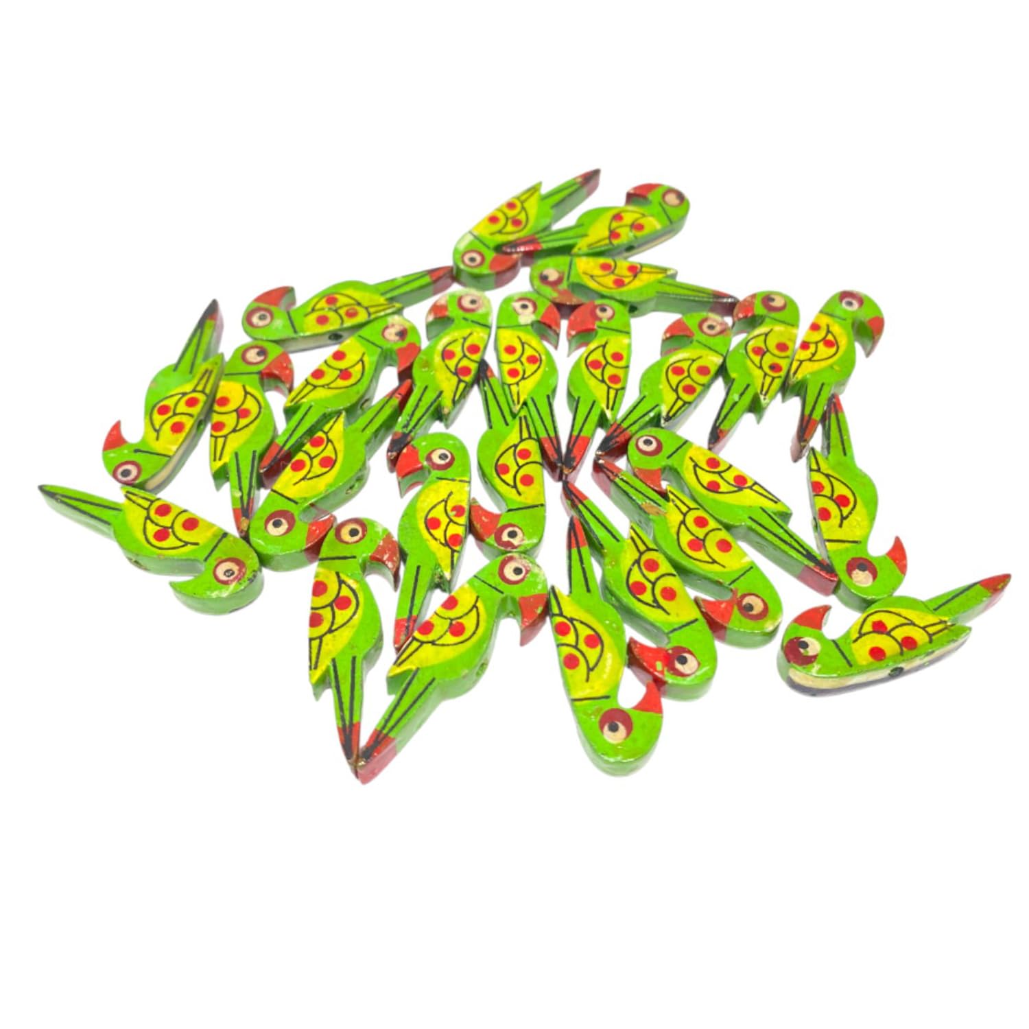 Wooden Parrot Shape 20pc Hand Painted Beads for Jewellery Making & Craft DIY – Green Decorative Bead with Side Hole-image-29