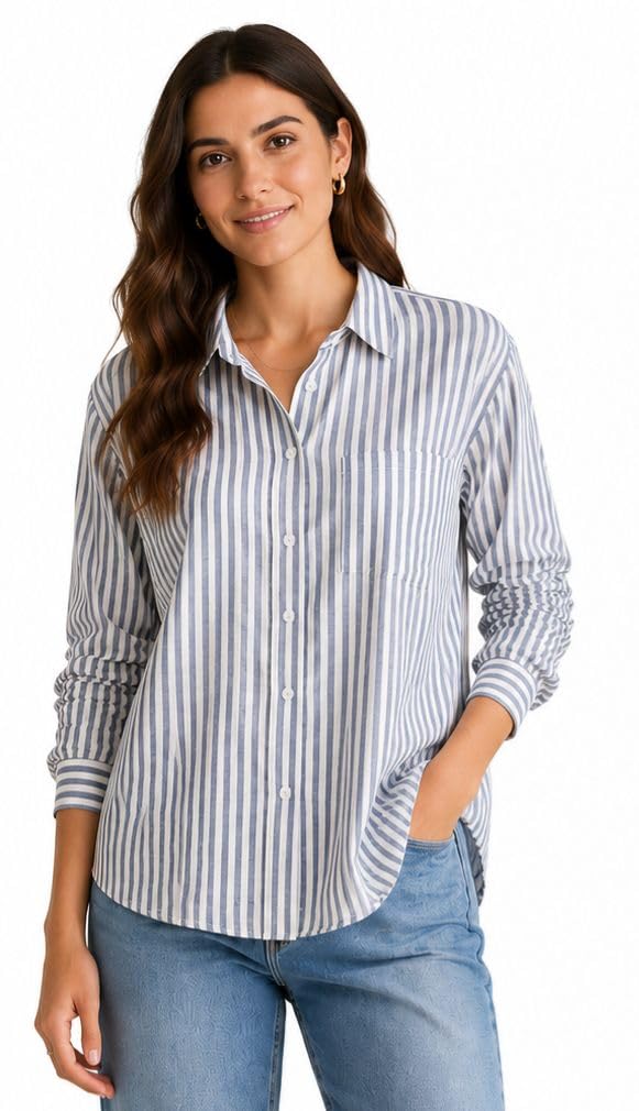 Women's Cotton Linen Striped Oversized Shirt, Regular Fit, Full Sleeve, Button Down, Soft and Breathable-picture-39