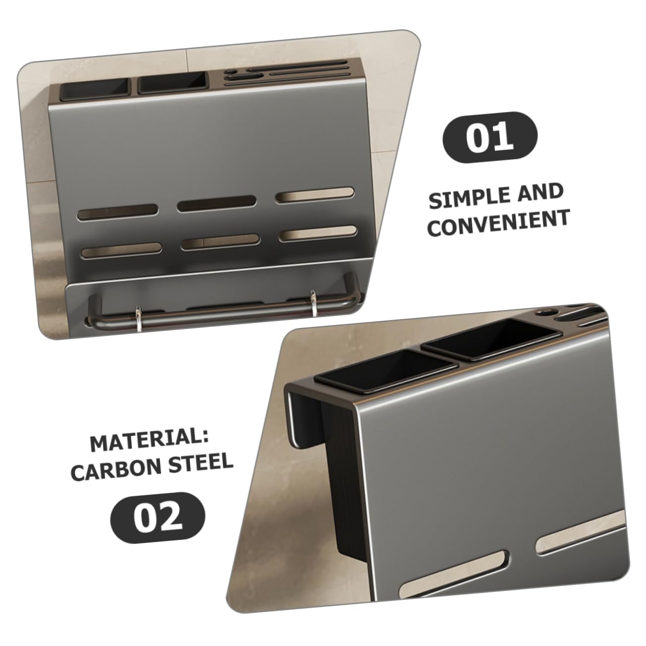 PRETYZOOM Porte-Couverts Mural Multifonction en Acier au Carbone Gris A8