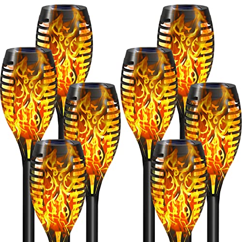Walensee Solar Torch Lights with Flickering Flame, 8 Pack, 12 LED Tiki Mini Torch, Waterproof Solar Lights Outdoor, Landscape Decoration Lighting Dusk to Dawn Auto On/Off for Garden Patio Yard Pathway
