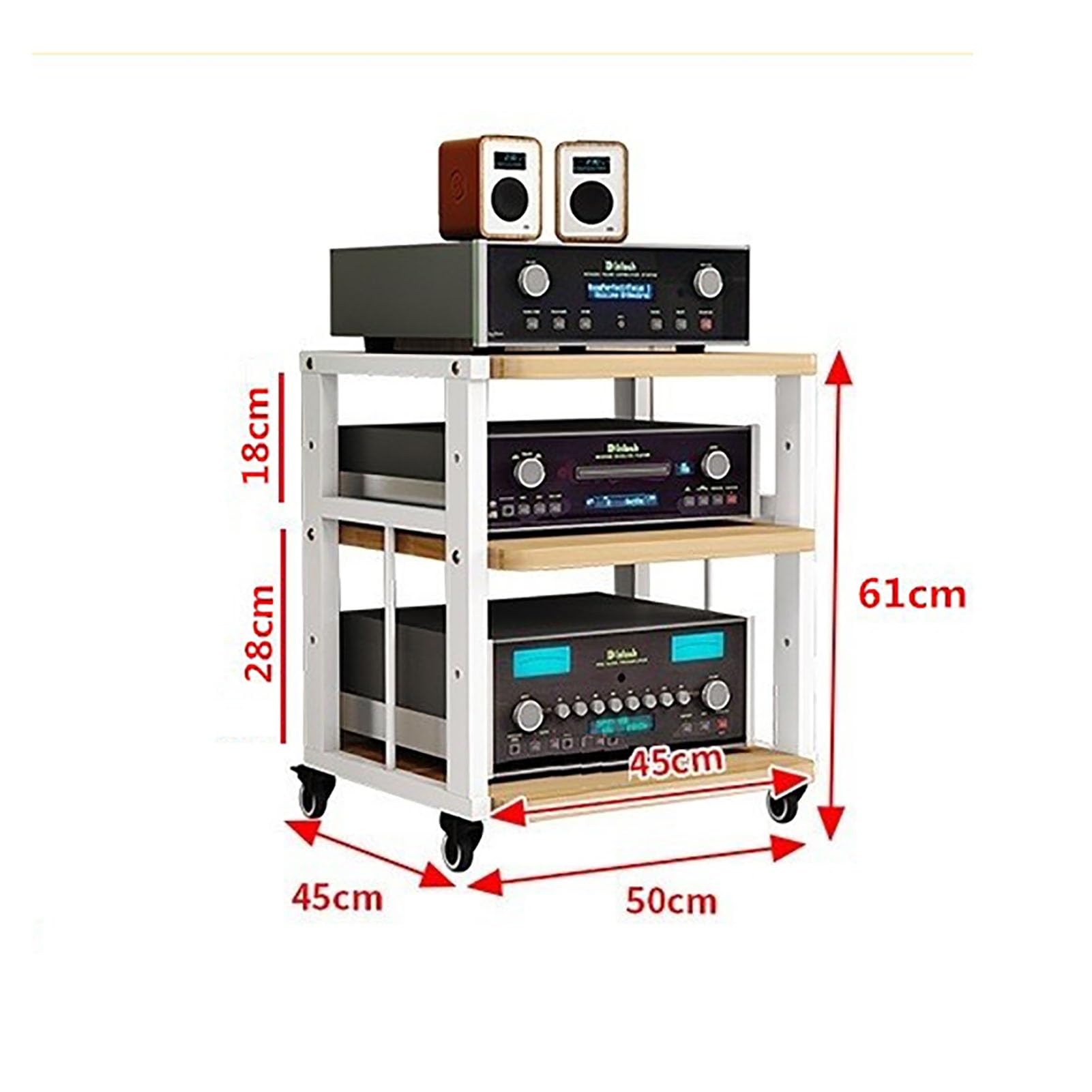 3/4/5 Tier AV Media Cabinet Stand Component Cabinet, Floor Standing Multifunctional Shelf Cabinet with Height Adjustable Wooden Shelf and Mobile Wheels, for Home/Office/Audio Video/DJ/Theater (Size :
