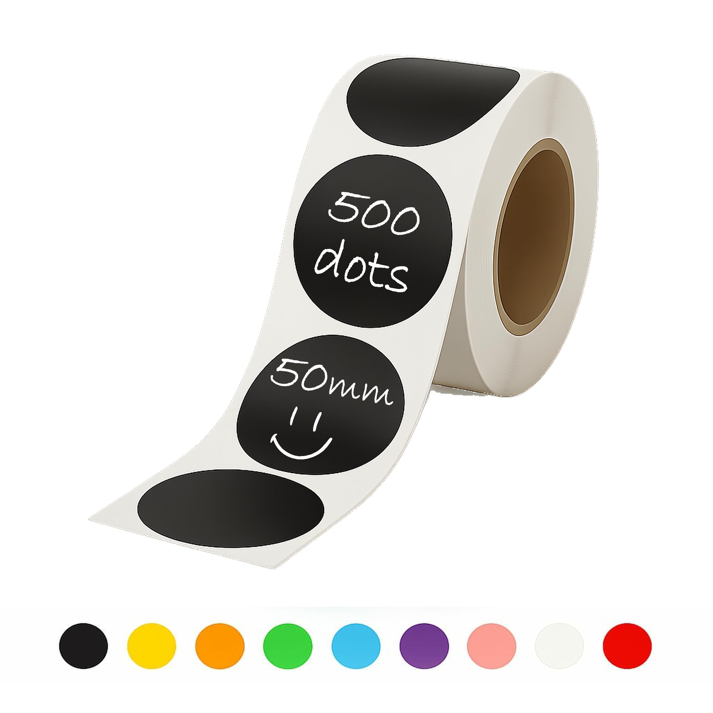 Rubigo 50mm Coloured Circle Stickers - 500 Round Stickers - 10 Colours, Writable, Durable Sticky Labels on a Roll for Moving House, Warehouse, Crafts. Semi Gloss (Deep Black)