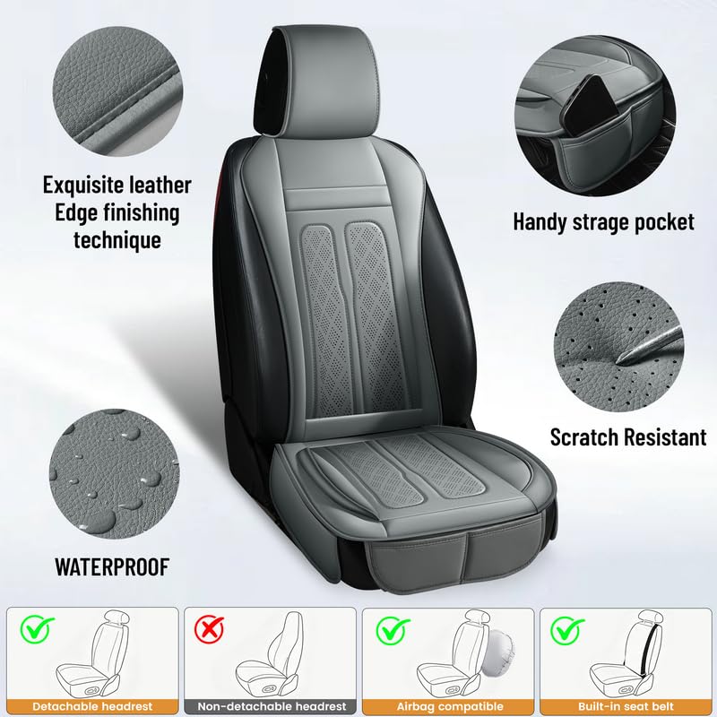 Leder Sitzauflage Auto Vordersitze, Universell Autositzbezüge, Atmungsaktiv & Anti-Rutsch, für Limousine/SUV/Pickup/Van – 1 Paar, Schwarz mit roter Linie