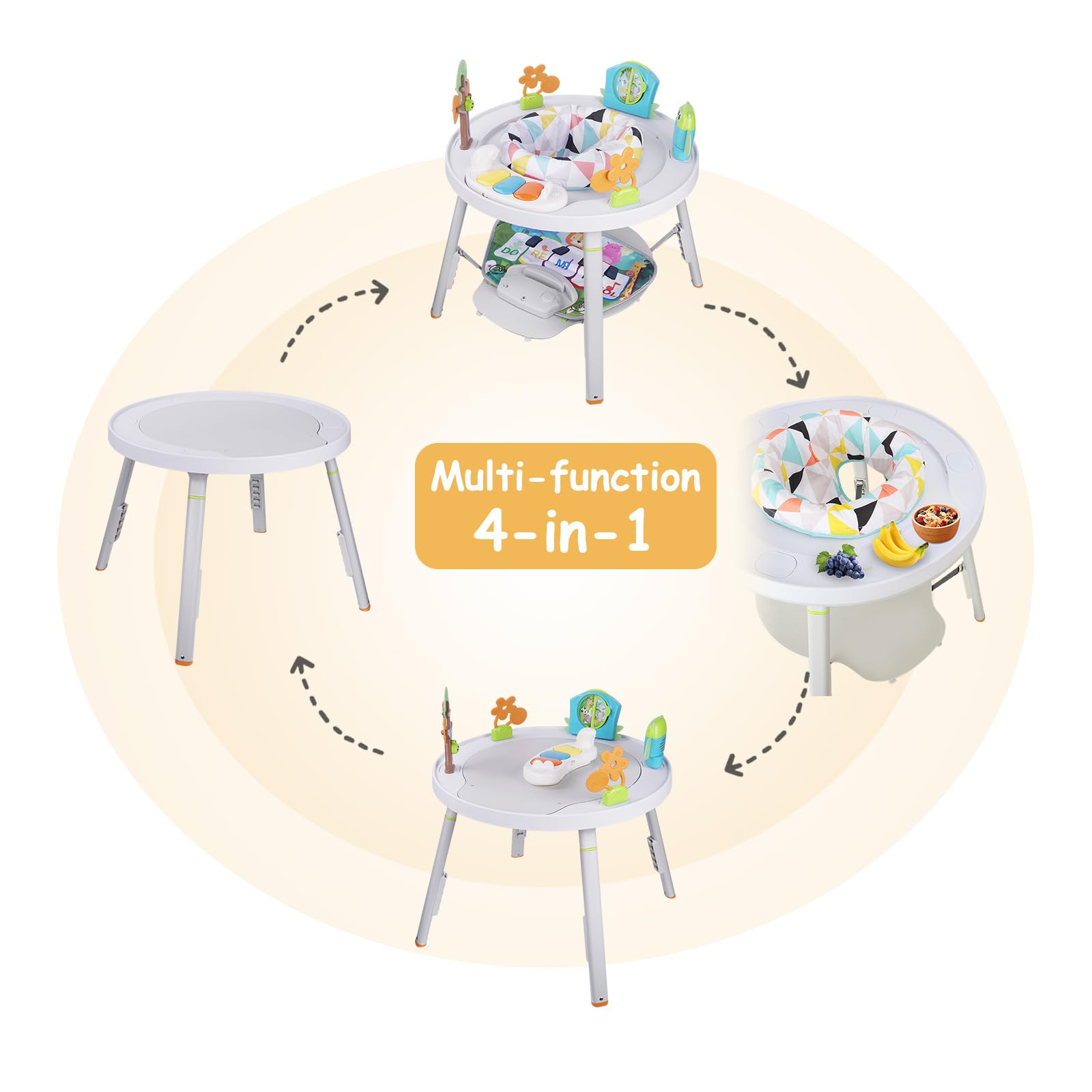 Saltador y Mesa de Actividades 4 en 1 Silla de Comedor Mesa de Juguetes Mesa de Aprendizaje Regulable en Altura Regalo para Bebés