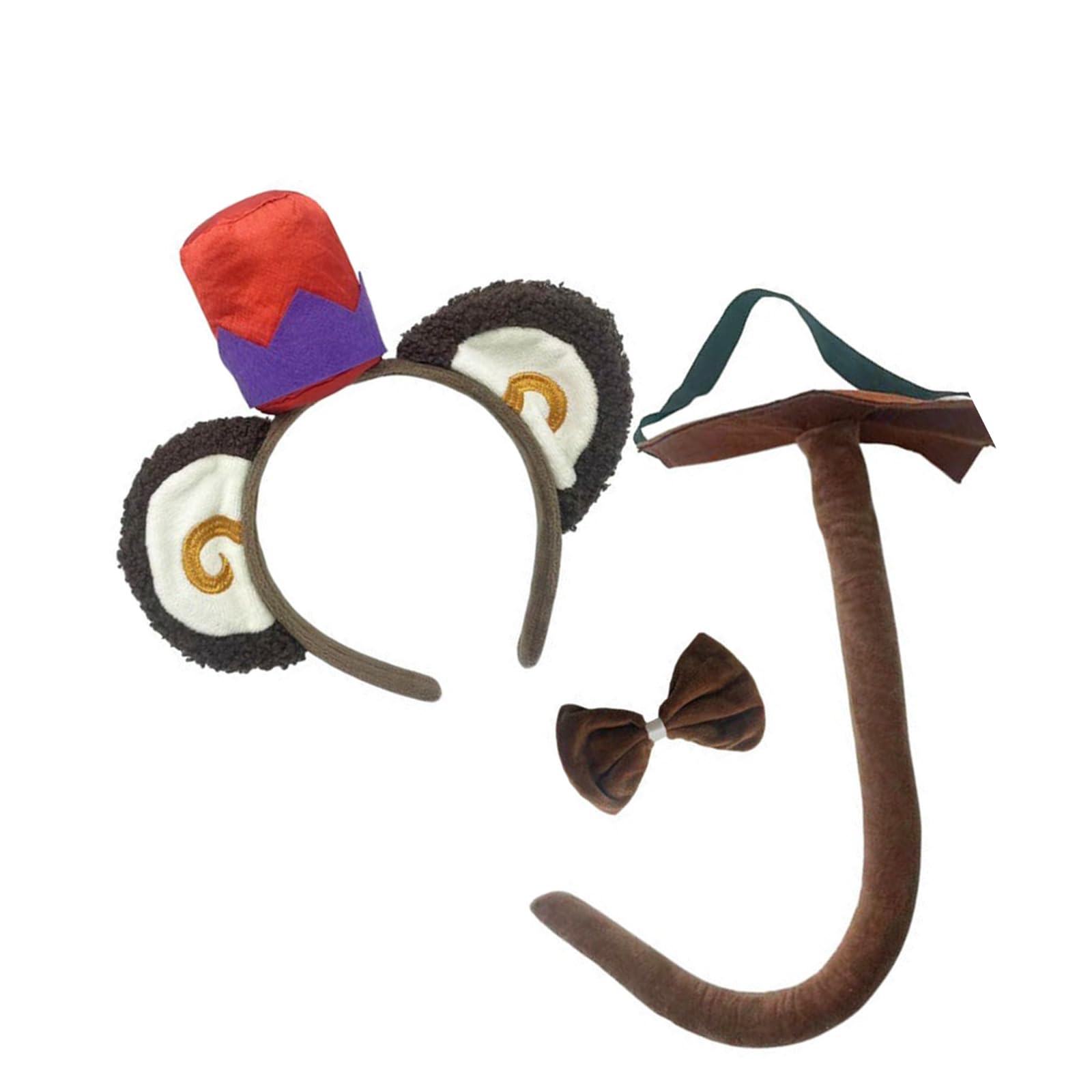 Pitadue Realistic Monkey Ears Hairband Bowtie and Tail Plush Set for Cosplay Role Play and Photography Props Anime Monkey Cosplay