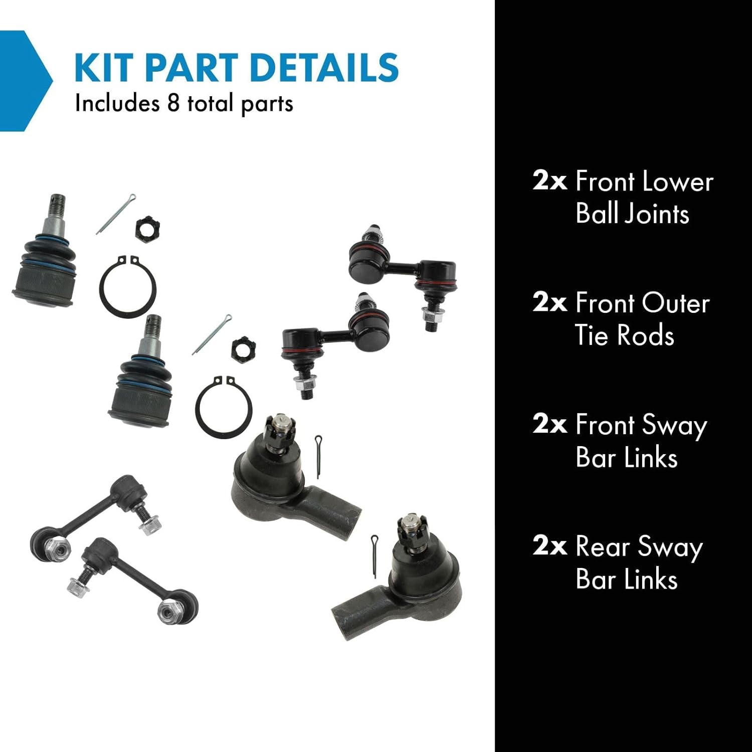 TRQ Front and Rear Steering & Suspension Kit Ball Joint Sway Bar Stabilizer Link Tie Rod Compatible with 2003-2011 Honda Element