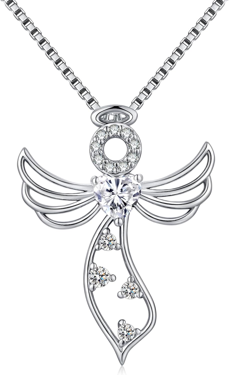 Little Guardian Angel Necklace 925 Sterling Silver with Heart Birthstone Angel Wing Pendant Unique Gifts for Her