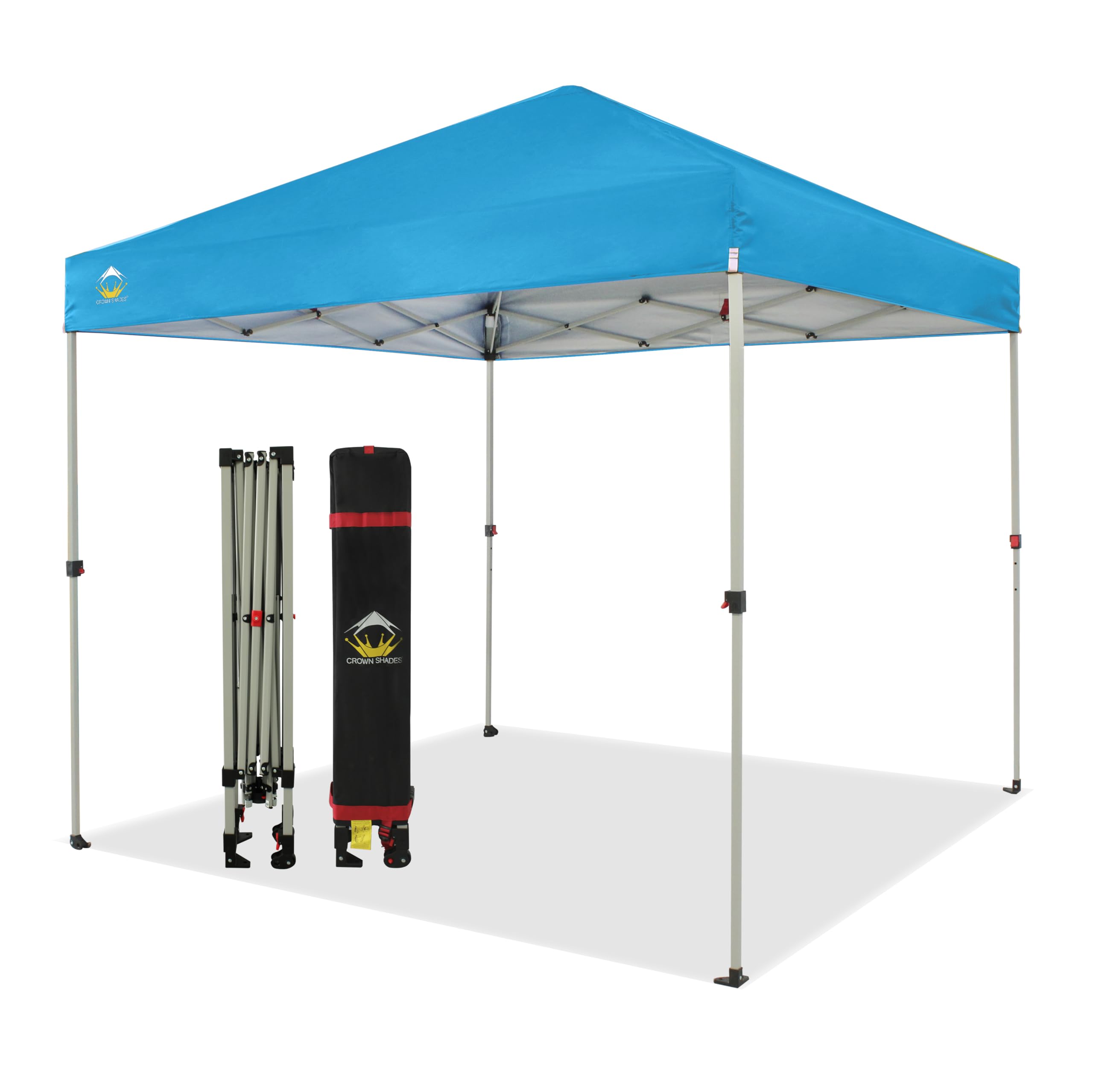 CROWN SHADES 8x8 Pop Up Canopy, Patented Center Lock One Push Instant Popup Outdoor Canopy Tent, Newly Designed Storage Bag, 8 Stakes, 4 Ropes, Silver-Coated Sky Blue