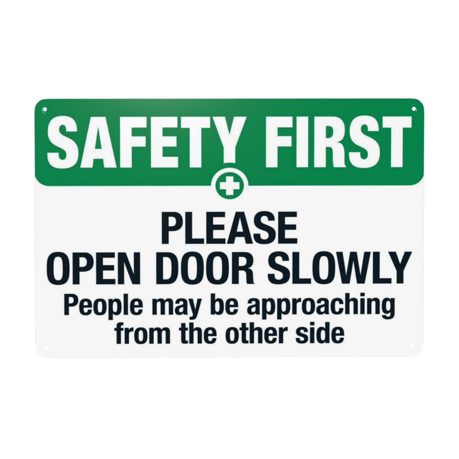 Retro Metal Tin Sign, Open Door Slowly Reminder Sign, People Approaching Safety Warning Wall Art, 12x8 Inch
