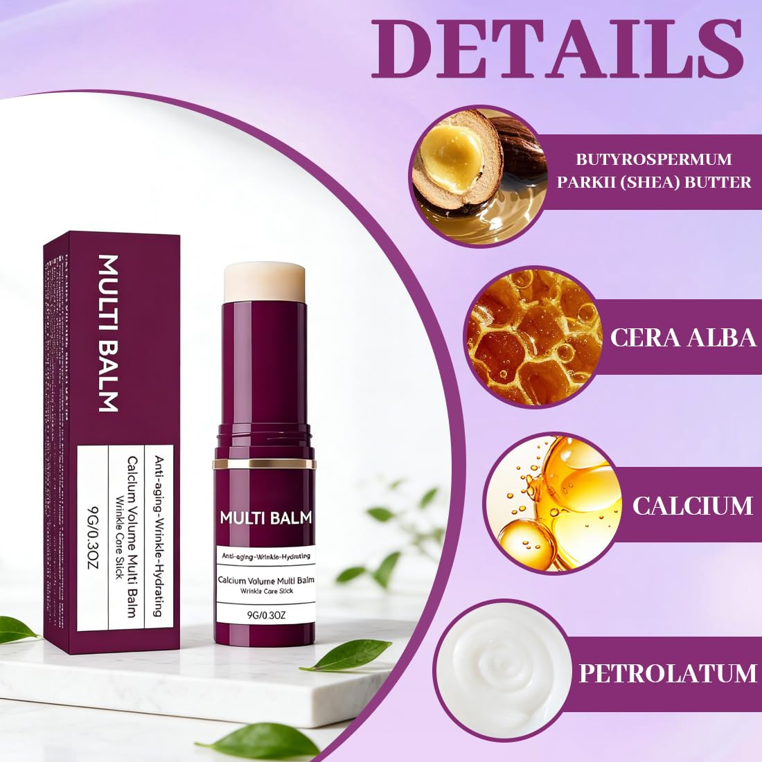 Calcio Volume Multi Balm, Rassodamento Polivalente della Pelle,Idratante, Per occhi, Collo, Viso, Con Bastoncino da Massaggio