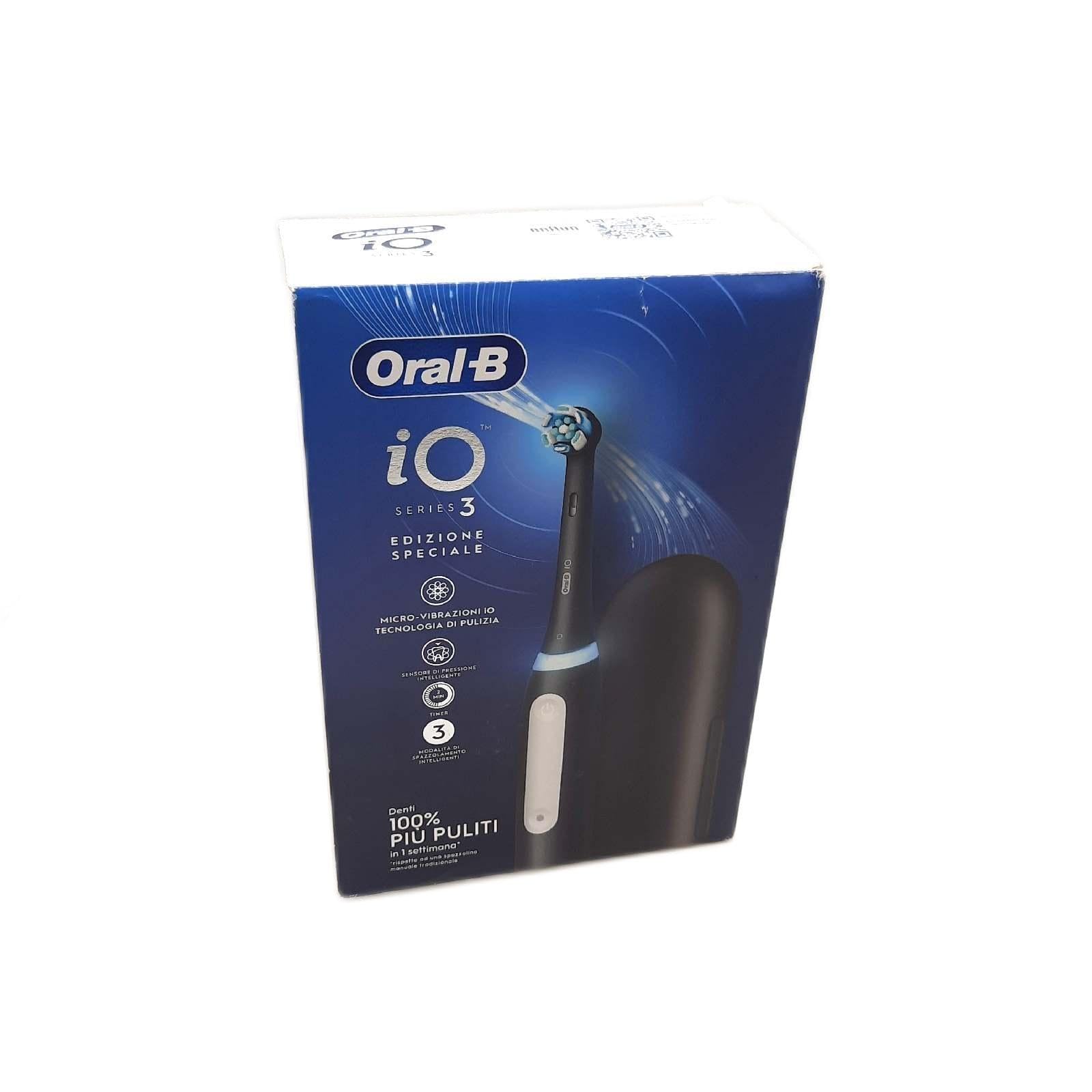 Oral-B Cepillo de dientes eléctrico recargable iO 3 negro con 1 cabezal de repuesto, 1 funda de viaje + 1 pasta de dientes Oral-B Advanced Prevención Tártaro, nueva versión