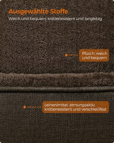 Feandrea Hundebett, Hundekissen in Leinenoptik, Hundekorb, erhöhte Ränder, rutschfeste Unterseite, Bezug abnehmbar waschbar, XL, für große Hunde, 110 x 75 x 27 cm, braun PGW12CC
