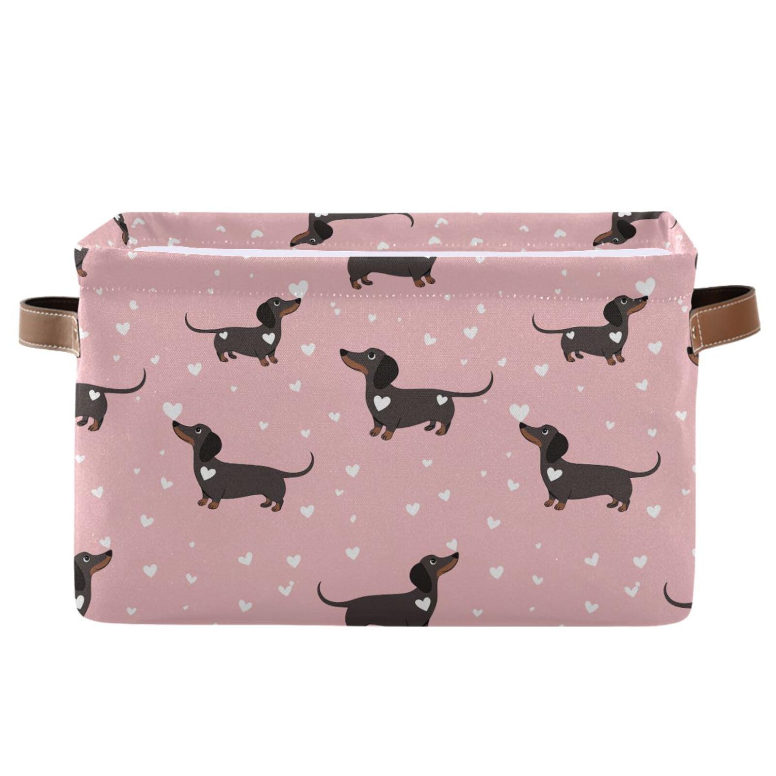 Aslsiy Storage Basket Dachshund Dogs and Hearts Pink-1 Nursery Bins Baby Canvas Box Clothes Shelf Basket Laundry Hampers 1 Pcs