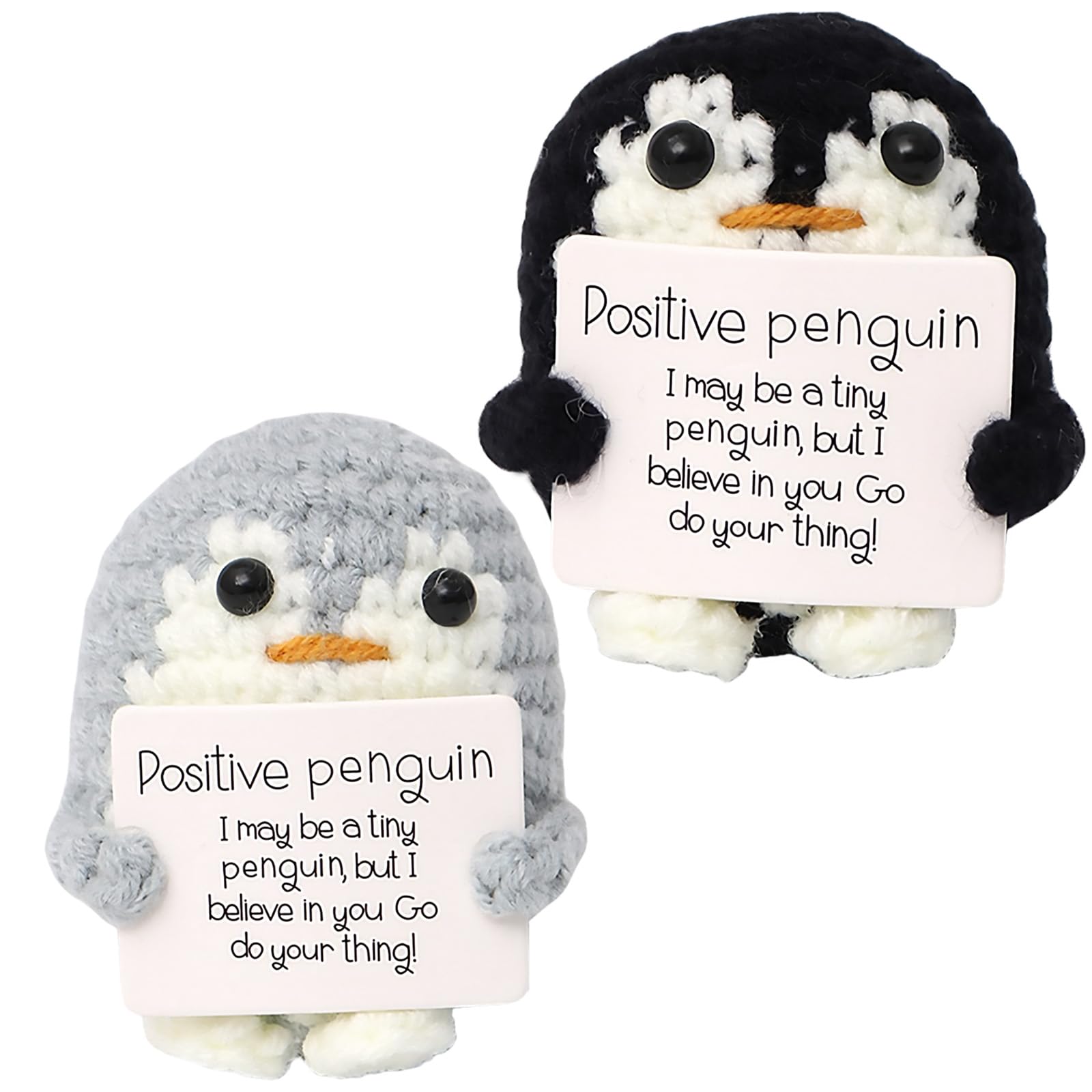 2 Positive Penguin Plush Gifts - Soft, Knitted Cute Penguin Doll for Family, Friends, Encouragement, Party Decoration (Gray, Black)
