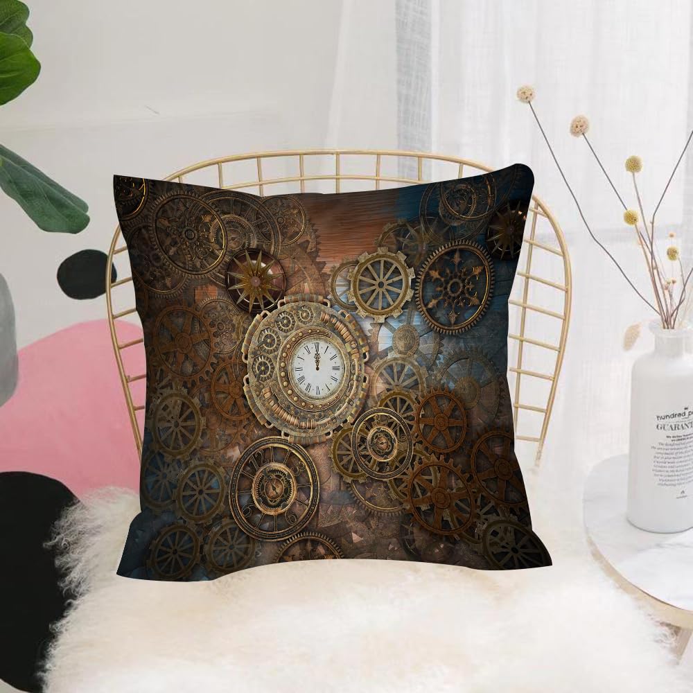 Hyosxw Rusty Steampunk Background With Clock And Di - A6 Cushion Cover,Throw Pillow Case Home Decorative For Living Room Bedroom Sofa Chair 18X18 Inch,Rusty Steampunk Background With Clock And Different Kinds Of Gears - 3D Illustr,Pillowcase 45X45cm