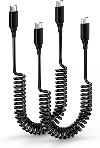 Cable USB C para Android Auto de carga rápida, 3 pies + 6 pies, retráctil en espiral tipo C a C, cable de carga de teléfono para Samsung Galaxy A17