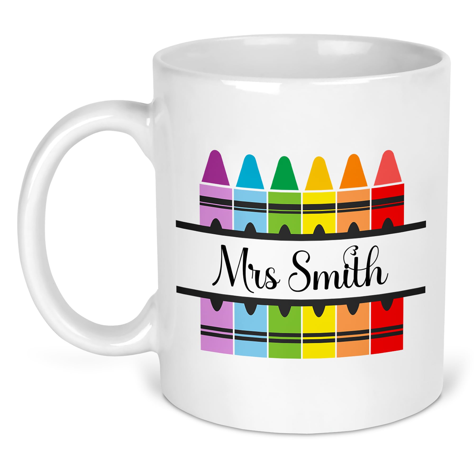 Chicken Craft Personalised Teacher Name Mug - Custom Gift for End of Term, Thank You Present for Nursery Staff, TAs & Teaching Assistants - Appreciation Mug (Crayons)