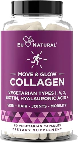 Move & Glow - Pastillas de colágeno para mujeres y hombres, multicolágeno vegetariano (tipo I-V-X) con 9 superalimentos a base de plantas para la
