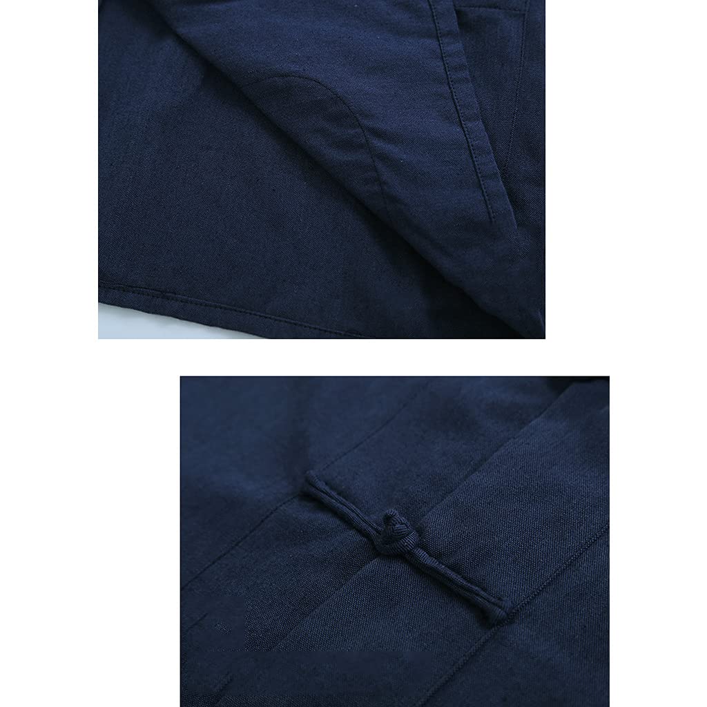 Chinois Traditionnel Manches Longues Tang Costume Kung Fu Uniforme Chemise pour Hommes Kung Fu Veste Pantalon, Coton Pur Tai Chi Uniforme, Hanfu Kung Fu Wing Chun Ch Blue-M