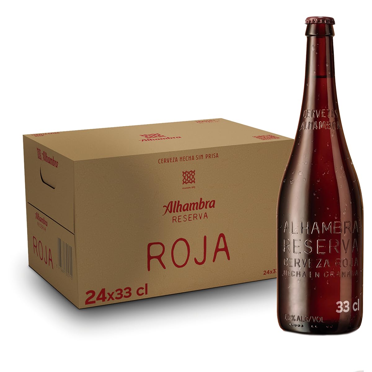 Alhambra Reserva Roja, Pack 24 Botellas x 33cl, Cerveza Alhambra Bock Tostada, Sabor Intenso, 7.2% Vol. Alcohol