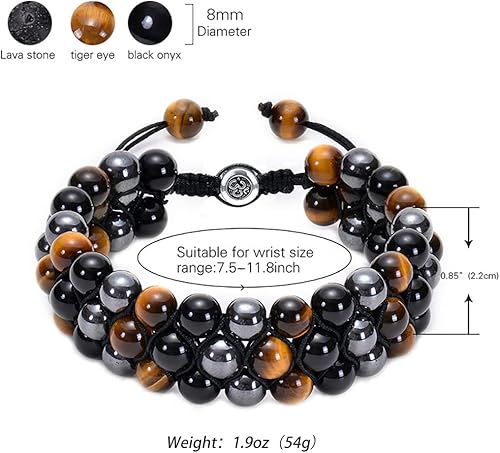 Miniatura 2 de AuRiver Pulsera de triple protección hematita de ojo de tigre de obsidiana negra natural de 0315in pulsera de cristal curativa para hombres y