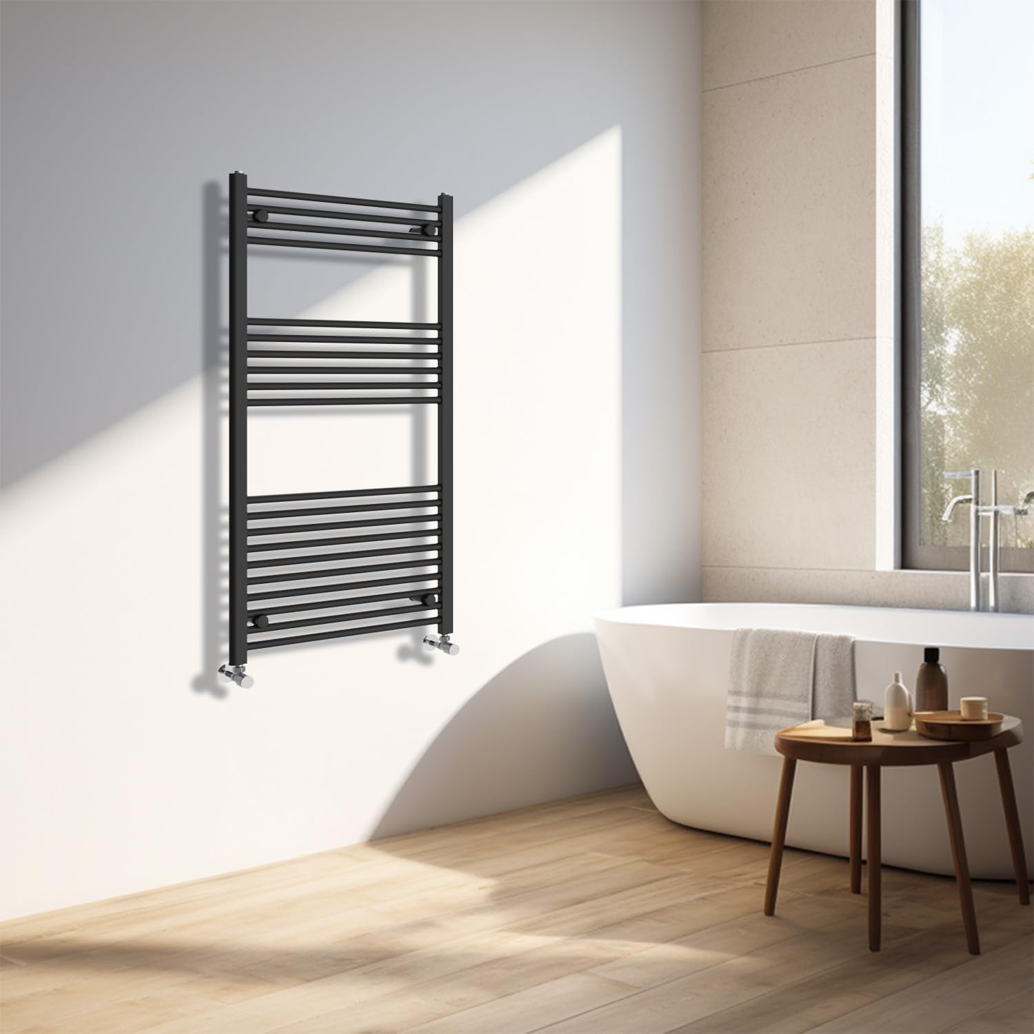 NRG Black Heated Towel Rail Straight Designer Bathroom Radiator - 1200×600mm