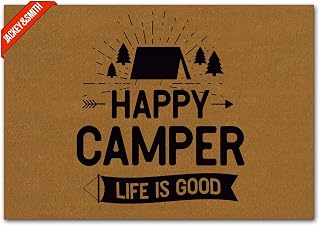 Entrance Door Mats Happy Camper Life is Good Doormat Welcome Mat Entrance Floor Mat Rug Non Slip Balcony Mat Felt Fabric 23.6-Inch by 15.7-Inch