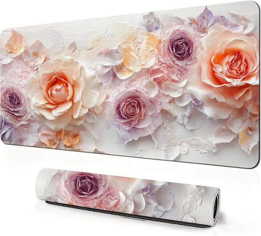 Podkładka pod mysz do gier abstrakcyjna podkładka pod mysz XXL kwiat 1400 x 600 x 3 mm Poprawa precyzji i szybkości, podkładka pod mysz do gier antypoślizgowa gumowa podstawa, do dekoracji Burea DZ-59