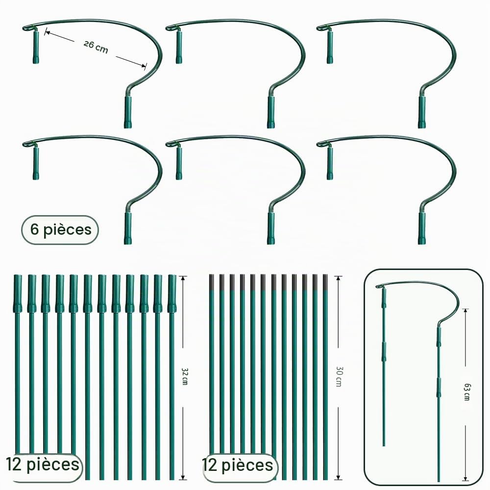 HEYIDAMAI Tuteur Pivoine, Demi Cercle, 6PCS 25 * 60CM, Tuteur Cercle, Demi Rond, Supports de Plantes Réglables, Anneau Support de Jardin pour Pivoines Hortensias Roses Légumes Tomates