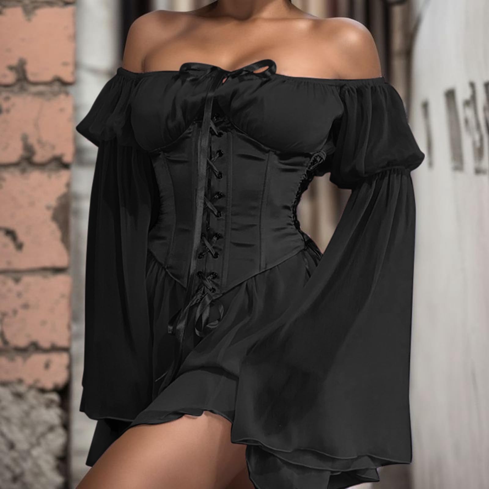 Piratenkostüm Damen Kleider, Fasching Kostüm Damen Pirat Partykleid, Jumpsuit Overall Kleid Elegant Kurz, Einfarbig Straffen Taille Rüschenkleid Swing Kleid Damen 50er Karneval Piratenkleid Für Kurven