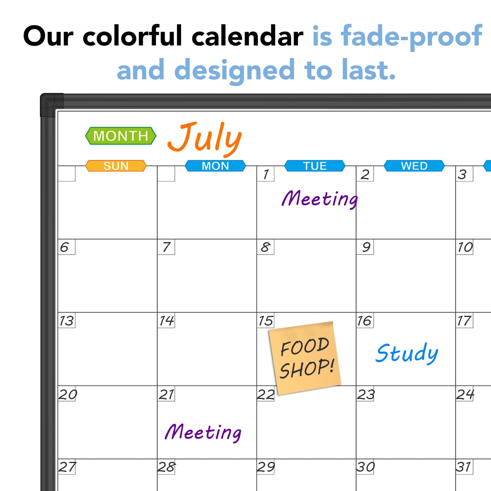 JILoffice Calendrier magnétique effaçable à sec - 1 mois - 61 x 45,7 cm - Cadre en aluminium noir - Fixation murale - Pour bureau, maison et école