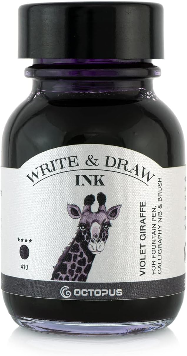 Octopus Write and Draw Ink 410 Violet Giraffe Waterproof Ink for Writing and Drawing, Calligraphy Ink, Non-fading Drawing Ink for Fountain Pen, Purple, 50 ml