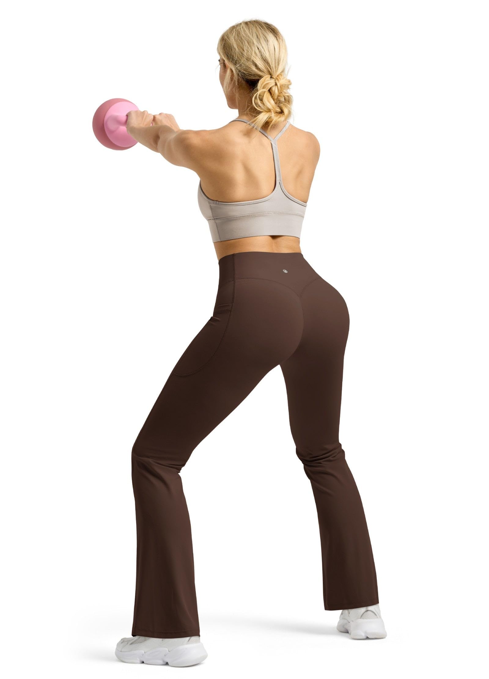 WILLIT Leggings acampanados para mujer, cintura alta, pantalones de yoga con bolsillos, opacos, corte bootcut, pantalones deportivos 77 cm/81 cm