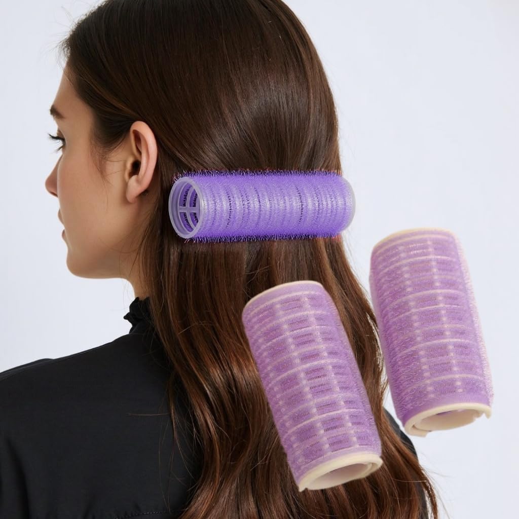 2 Set Hair Rollers for Women Plastic Rollers Curlers Bangs Self-Adhesive Hair Volume Curling Styling Tools Magic Women Makeup Roller(Purple M)