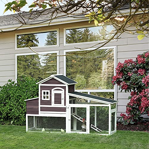 PawHut Zwerghühnerstall mit Auslauf Nistkasten Zwerghühnerhaus mit Stange Massivholz Dunkelrot 200 x 73,5 x 130 cm – Bild 3
