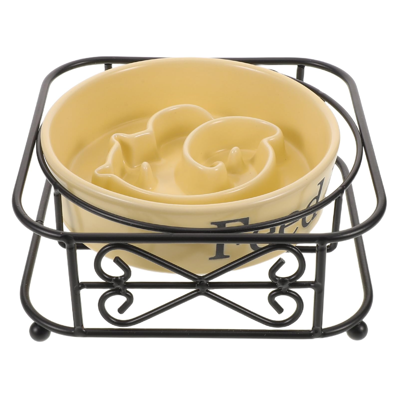 jojofuny Comedero Lento Elevado para Perros y Gatos Pequeño de Cerámica con Soporte Metálico Estable Antideslizante Adecuado para Alimentación Pausada y Prevención de Indigestión en